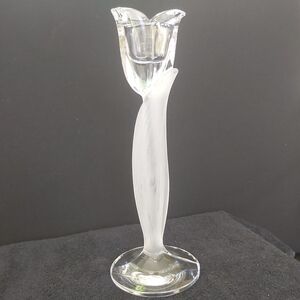 NACHTMAN Crystal Candle Holder Frosted Tulip Taper Candlestick Germany Signed